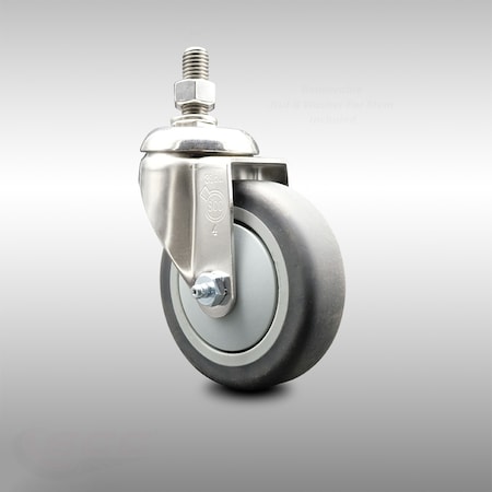 Service Caster 4 Inch 316SS Thermoplastic Rubber Wheel Swivel 3/8 Inch Threaded Stem Caster SCC SCC-SS316TS20S414-TPRB-381615